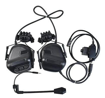 Helmet Mode Tactical Shooting headset + with U94 PTT 2pin with ARC Rail Adapter Noise Reduction & Sound Pickup Ear Protection (Black) - color: Black