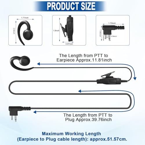 Cls1110 Cls1410 C-Shape Swivel Earpiece Headset for Motorola RDM2070D | 1 Pack 1-Wire Ear piece Headset Mic for CP200 CP200D CP100 CP100D CLS1413