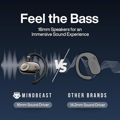 Open Ear Earbuds Bi-Axial Custom Fit Immersive Sound Wireless Headphones | Over The Ear Bluetooth Ear Buds Waterproof Long Battery for Running Outdoor Sports Travel Conference - OpenBass Fit Black - color: Onyx Black