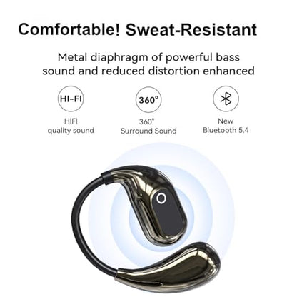 Open Ear Headphones Wireless Bluetooth 5.4, OWS Earphones Wireless Earbuds with Earhooks and Mic, IPX5 Waterproof, 64H Range, Out of Ear Earbuds for Sports Running Workout Driving (Black) - color: Black