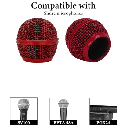 GEEKRIA for Creators Microphone Replacement Grille Compatible with Shure BETA 58A, SV100 Mic Head Cover, Microphone Ball Head Mesh Grill, Capsule Parts, Mic Replacement Parts (Red / 2 Pack) - color: Red