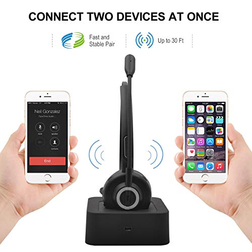 MERAIJIN Trucker Bluetooth Headset Wireless Headset with Microphone | OverHead Headphones with Noise Cancelling Sound On Ear Car Earphones Office Earpiece for Cellphone Call Center Bluetooth V5.0