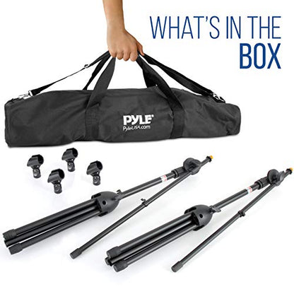 Pyle Universal Tripod Microphone Stand - Pair of Adjustable Height 27.5” to 52” High and Extendable Boom Length 24” w/ Lock Tension Knob - 2 M-6 Microphone Holder and Heavy Duty Carry Bag