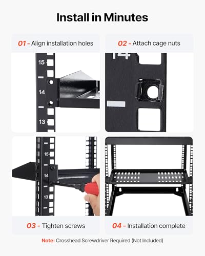 VEVOR 4PCS 1U Server Rack Shelf, Universal Vented Rack Mount Cantilever Tray for 19" Network Equipment Rack & Cabinet, 10" Deep Rack Mount Shelf - size: 1U-4PCS
