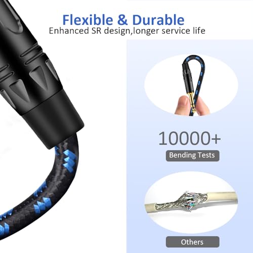 XLR to 1/4 Inch TRS Mic Audio Cable, 25FT XLR 3 Pin Male to Quarter Inch 6.35mm/6.5mm TRS Male Balanced Interconnect Patch Cord for Electric Drum, Saxophone, Effect Pedal, AMP, Power Amplifier - size: 25FT