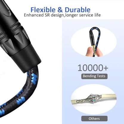 33FT XLR to 1/4 Inch TRS Mic Audio Cable, XLR 3 Pin Male to Quarter Inch 6.35mm/6.5mm TRS Male Balanced Interconnect Patch Cord for Electric Drum, Saxophone, Effect Pedal, AMP, Power Amplifier - size: 33FT