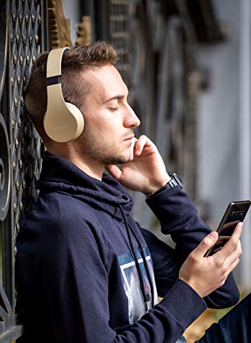 PowerLocus Wireless Bluetooth Over-Ear Stereo Foldable Headphones, Wired Headsets Rechargeable with Built-in Microphone for iPhone, Samsung, LG, iPad (Gold) - color: Gold