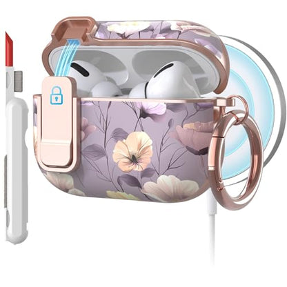 TATOFY for AirPods Pro 2nd Generation Case with Lock Carabiner Cleaner, Slim AirPod Pro 1st & 2nd Hard Case Cover, Compatible with MagSafe (Purple) - color: Violet, size: AirPods Pro 1st & 2nd Gen
