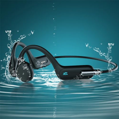 IHAO Swimming Headphones True Bone Conduction Open Ear Headset MP3 Player Built-in 32G Memory IP68 Underwater Waterproof Stereo Bluetooth Earphone for Driving Bicycling Running Skiing-X6 Black - color: X6 black