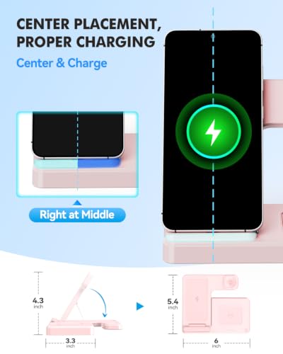 3-in-1 Charging Station for Samsung, Foldable Wireless Charger Stand | Android Phone and Watch Charger for Samsung S26/S25/S24/S23/S22/S21, Note 20/10, Z Fold 6/5, Galaxy Buds and Watch-Pink - color: Pink