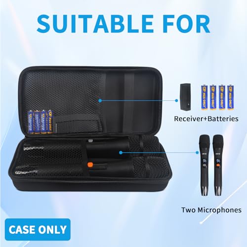 Kmise Microphone Case, Microphone Bag for 2 Wireless Microphones EVA Hard Dual Wireless Mic Storage Bag for Gigging and Travel(Case Only)