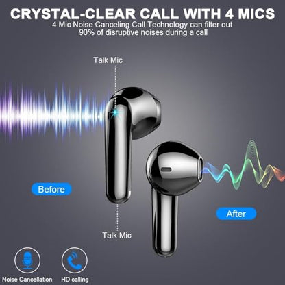 Wireless Earbuds, Bluetooth 5.3 Headphones in Ear 50H Playback Hi-Fi Stereo Ear Buds 4 ENC Mics, Bluetooth Earbud LED Display Charging Case 2024 Wireless Earphones IP7 Waterproof Sport for Android iOS - color: Deep Black