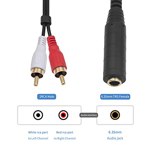 Poyiccot RCA to 1/4 Female Adapter Cable, Coild Spring 6.35mm to RCA Adapter, 1/4 inch TRS Stereo Jack Female to 2RCA Male Plug Y Splitter Extension Cable, 2.6ft
