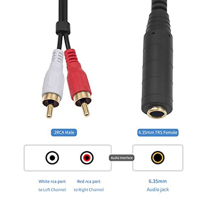 Poyiccot RCA to 1/4 Female Adapter Cable, Coild Spring 6.35mm to RCA Adapter, 1/4 inch TRS Stereo Jack Female to 2RCA Male Plug Y Splitter Extension Cable, 2.6ft