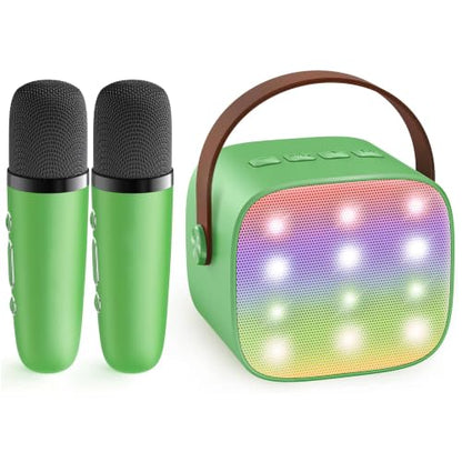 YLL Mini Karaoke Machine for Kids Adults, Portable Bluetooth Speaker with 2 Wireless Microphones, Birthday Gifts Toys for Girls Boys Ages 3, 4, 5, 6, 7, 8, 9,10,11,12+ Years Old Toddler (Green) | Portable Bluetooth Mini Speaker with 2 Wireless Microphones