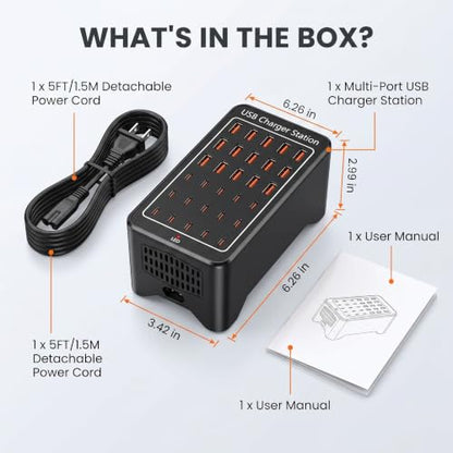 150W USB C Charging Station, 30 Port Fast Multi Device Charger (15 USB-C + 15 USB-A) Desktop Charger Hub, Compatible with iPhone Samsung iPad Google Pixel Tablets & Other USB Electronics