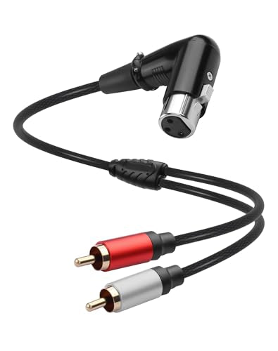 CERRXIAN 90 Degrees XLR Female to 2 RCA Male Y Splitter Adapter Cable 1 FT, Unbalanced 90° 3Pin XLR to Dual RCA Microphone Stereo Audio Interconnect Cable Patch Cord