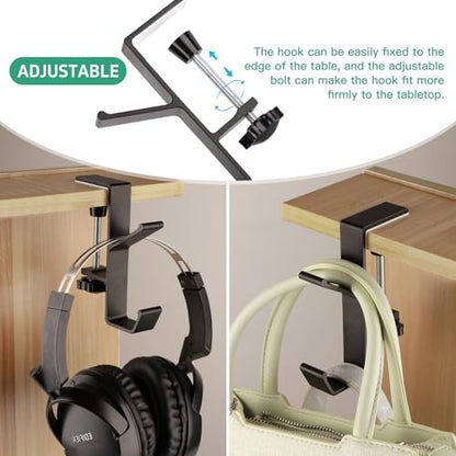 Black Holder Hook Clamp，Portable Desk Mount Headphones-1 pcs | Adjustable Arm Clamp for Table Desk，Backpack Hanger，Suitable for Plate Between 1-5cm / 0.4-1.96” - Black