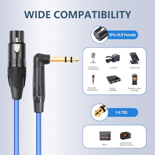 3Feet 2 Pack Balanced XLR Female to Right Angle 1/4 TRS Mixer Cable,6N OFC+Silver Plated HI-END Audio Cable,Right Angle 6.35mm to 3pin XLR Female Audio Cable - size: 3Feet（2Pack）, style: 90° TRS To XLR F
