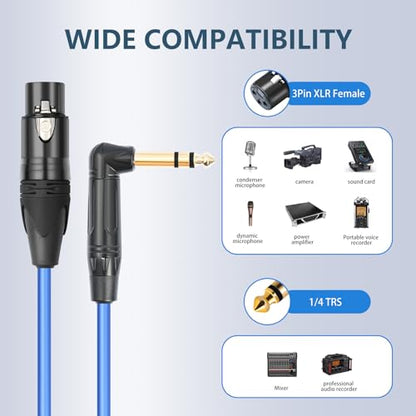 3Feet 2 Pack Balanced XLR Female to Right Angle 1/4 TRS Mixer Cable,6N OFC+Silver Plated HI-END Audio Cable,Right Angle 6.35mm to 3pin XLR Female Audio Cable - size: 3Feet（2Pack）, style: 90° TRS To XLR F