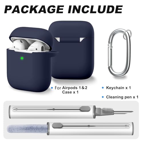 for AirPods 1/2 Case Cover,Come with Cleaner Kit,Soft Skin Silicone Case Cover with Keychain,Full Protective Case for Men and Women,Compatible with AirPods 2nd Generation Case,Midnight Blue - color: A7-Midnight Blue
