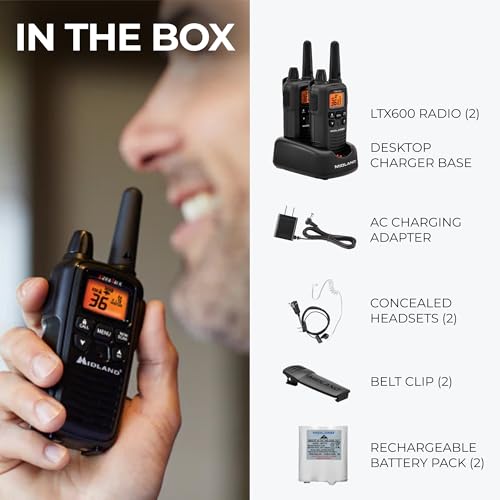 Midland LXT600BB FRS Business Walkie Talkies - Long Range 36-Channel Two-Way Radios with Headsets and Charging Base, NOAA Weather Alerts(2-Pack, Black) | Long Range 36-Channel Two-Way Radios with Headsets and Charging Base, NOAA Weather Alerts - style: 2-