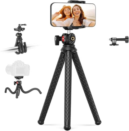 NEEWER Flexible Tripod with Remote, Mini Camera Phone Tripod Stand with Hidden Phone Holder&Action Camera Adapter Compatible with iPhone GoPro Hero13 12 11 10 DJI Insta360 Samsung for Vlogging, TP34 - style: TP34