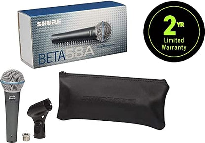 Shure BETA 58A Supercardioid Dynamic Vocal Microphone | Single Element Supercardioid Dynamic Mic for Stage and Studio, 5/8 to 3/8 (Euro) Thread Adapter and Storage Bag