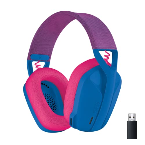 Logitech G435 Lightspeed and Bluetooth Wireless Gaming Headset - Lightweight Over-Ear Headphones, Built-in mics, 18h Battery, Compatible with Dolby Atmos, PC, Mobile - Blue