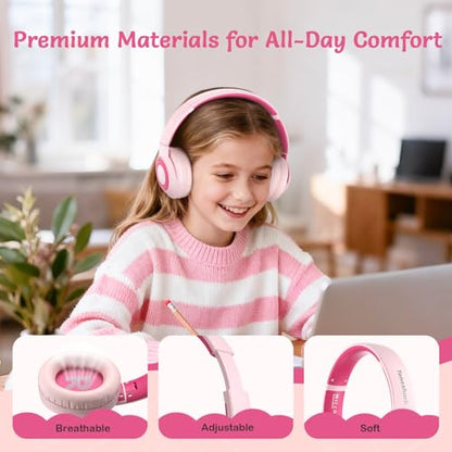 TONOSHARK Kids Bluetooth Headphones with ANC, Wireless Over-Ear Headset | for Boys and Girls, Foldable & Adjustable, Ideal for School, Travel and Online Learning(Light pink) - color: Pink