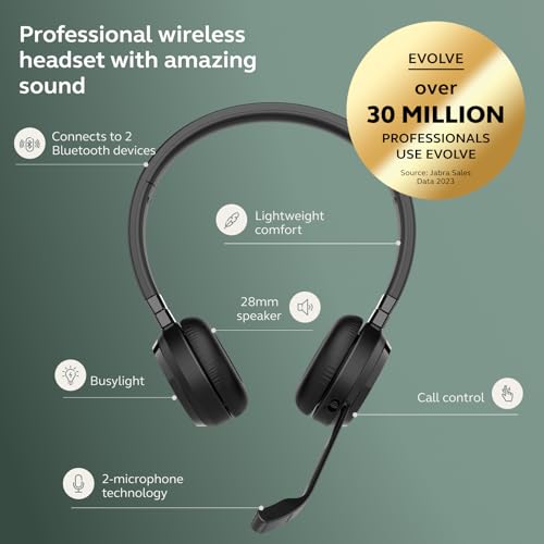 Jabra Evolve 65 TE (Third Edition) Wireless Headphones w/Charging Stand - Noise-Canceling Mic, 16 hr Battery Life, Connectivity, MS Teams Certified, Supports Other Platforms, Black - style: Dual-Ear, Charging Stand