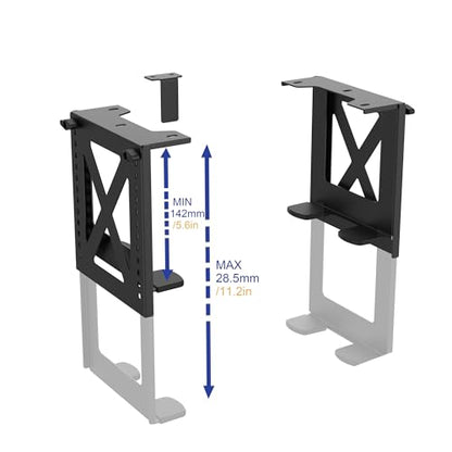 Under Desk PC Mount, Adjustable 5.6-11.2in, 33lb Steel, Ventilated