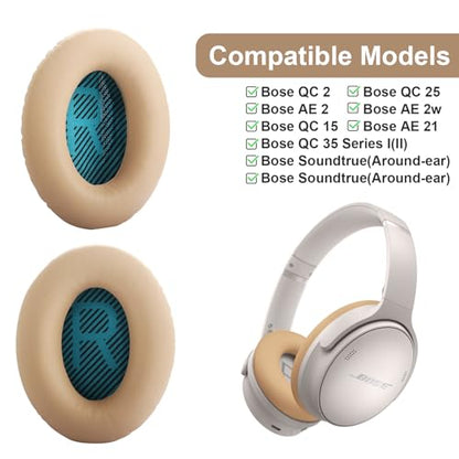 QC25 Earpads Replacement Ear Cushions Cover Compatible with Bose QuietComfort 35 25 15 2 / QC35 QC25 QC2 QC15 AE2 AE2i AE2w SoundLink SoundTrue Around-Ear Headphones Memory Foam Ear Pads - color: Beige