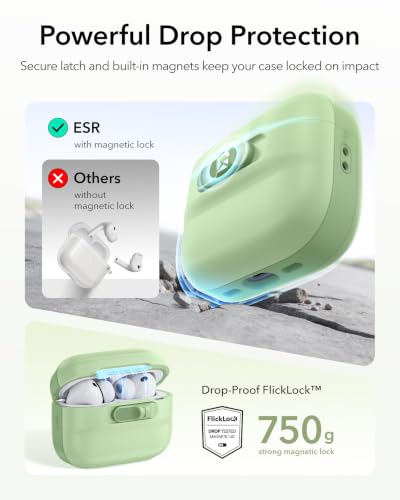 ESR for AirPods Pro 3 Case (2025), Compatible with MagSafe, Light Green | Compatible with AirPods Pro 3 (USB-C Cable), Magnetic Lid, Full Drop Protection Cover with Lanyard - color: Light Green, size: AirPods Pro 3 Case