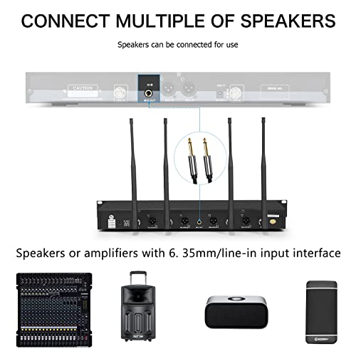 MicrocKing Wireless Microphone System 4 Bodypacks for Church Stage Class | UHF fixed, 400ft, 4 bodypacks (lav/head/lapel) for concert/class/church - style: 4 Bodypack mics