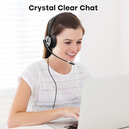 MKJ USB Headset for Computer Laptop, Noise Canceling Mic, in-line Control | PC headphones, Plug & Play, USB-A, Compatible with Zoom Teams Jabber, Call Center Office, Online Meeting, All-day Comfort