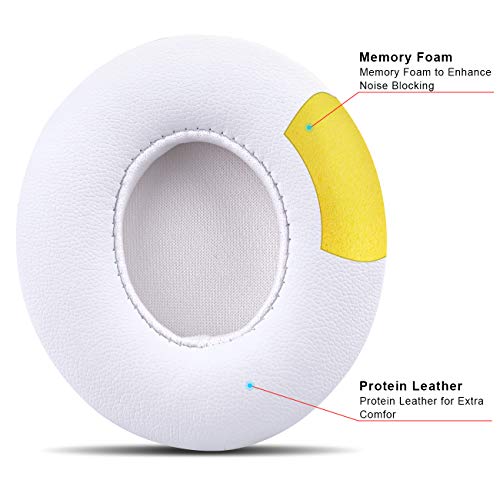 Professional Replacement Ear Pads for Beats Solo 2 & Solo 3 Wireless On-Ear Headphone/Soft Protein Leather/Noise Isolation Memory Foam/Strong Adhesive Tape/Cloud Like Comfort/Extra Durable - color: White