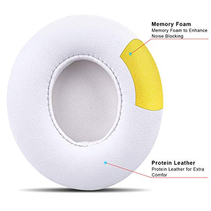 Professional Replacement Ear Pads for Beats Solo 2 & Solo 3 Wireless On-Ear Headphone/Soft Protein Leather/Noise Isolation Memory Foam/Strong Adhesive Tape/Cloud Like Comfort/Extra Durable - color: White