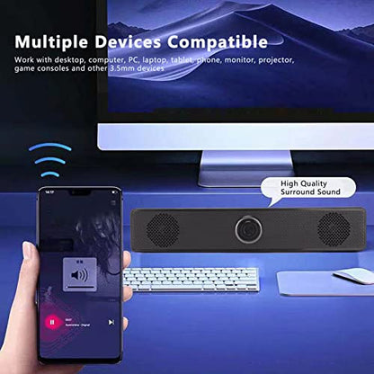 Wired Computer Speaker with Volume Control, USB Powered | Slim Soundbar for Desktop PC, Laptop, Monitor, 3.5mm Audio Input, Plug and Play