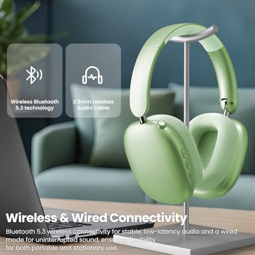 Wentronic Y01 Wireless Noise Canceling Headphones Bluetooth 5.3 Over Ear Headphones with Microphone, Hi-Res Audio, 48H Playtime, Foldable Comfortable Earpads,Compatible with iOS,Android,PC, Green - color: Green