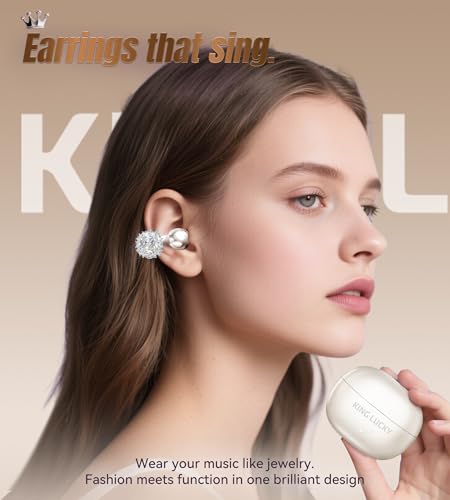 King Lucky i121 Open Ear Clip On Earbuds Wireless Bluetooth Ear Clip Headphones with Mic,Noise Cancelling, Waterproof IPX4,For Small Ears,Perfect for Running,Sports,Glasses Wearers (05-Pearl White) - color: 05-Pearl White