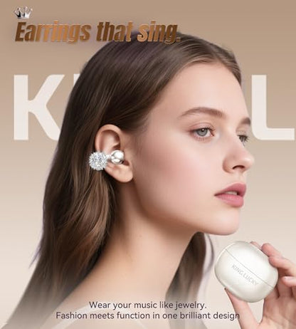 King Lucky i121 Open Ear Clip On Earbuds Wireless Bluetooth Ear Clip Headphones with Mic,Noise Cancelling, Waterproof IPX4,For Small Ears,Perfect for Running,Sports,Glasses Wearers (05-Pearl White) - color: 05-Pearl White