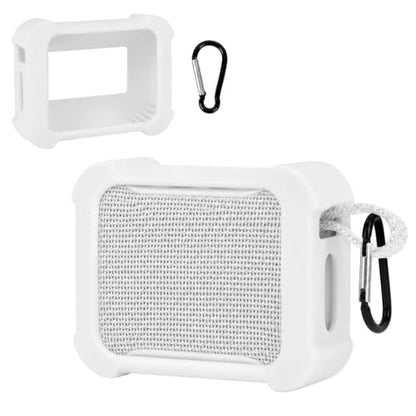 COMECASE Silicone Case for JBL Go 5 with Metal Carabiner, White, Case Only | Thickened Edges, Inner Cushioning Ribs, Easy Button Access, Uncovered Grille and Edge Light, for Travel and Outdoor Use - color: White