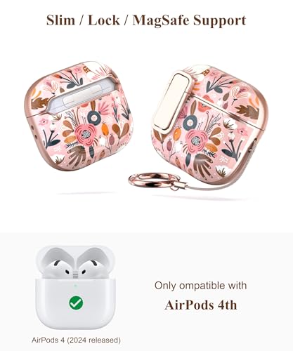 TATOFY Cover for AirPods Pro 4th Generation Case with Lock Clip Cleaner Kit Slim Hard AirPod 4 Lock Case Compatible with MagSafe (Pink) - color: Pink, size: AirPods 4th Gen