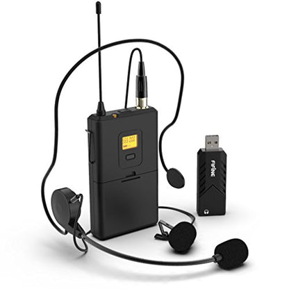FIFINE Wireless Microphones for Computer, USB Wireless Microphone System for PC and Mac, Headset UHF System with USB Receiver,Transmitter, Headset and Clip Lavalier Lapel Mic-K031B | UHF System with Receiver and Transmitter,Clip Lavalier Lapel Mic, for PC