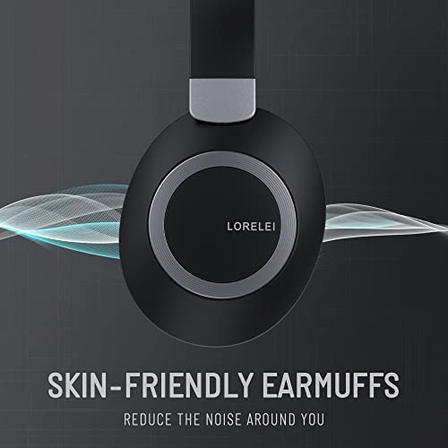 LORELEI B-C6 Wireless Over Ear Headphones, 50H Playtime Foldable Lightweight Bluetooth Headsets, Deep Bass, Built-in Microphone, Memory Foam Earmuff, for Travel, Home Office(Space Black) - color: Black