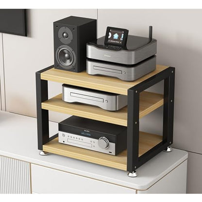 Multi-Functional Stereo Shelf Home Office Desktop Amplifier Cabinet Audio Rack AV Media Player Stand with Wooden Storage Shelves and Steel Frame(B-3 Tier-40x35x35.5cm) - color: B, size: 3 Tier