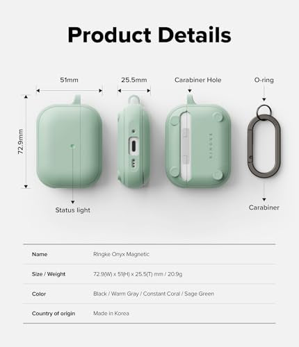 Ringke Onyx Magnetic for AirPods Pro 3 Case [Compatible with MagSafe] Oil & Dirt Resistant Feels Good in The Hand Non-Slip Lightweight Cover with Carabiner - Mint - color: Mint, size: AirPods Pro 3