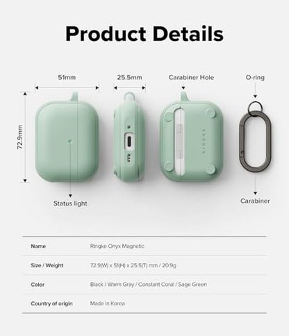 Ringke Onyx Magnetic for AirPods Pro 3 Case [Compatible with MagSafe] Oil & Dirt Resistant Feels Good in The Hand Non-Slip Lightweight Cover with Carabiner - Mint - color: Mint, size: AirPods Pro 3