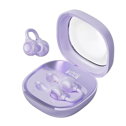 Open Ear Earbuds Open Ear Headphones Wireless Bluetooth 35Hrs Playtime Stereo Sound Ear Buds Wireless Charging Case Digital Display Open Earbuds for Running, Workout, Travel, and Daily Use (Purple) - color: Purple